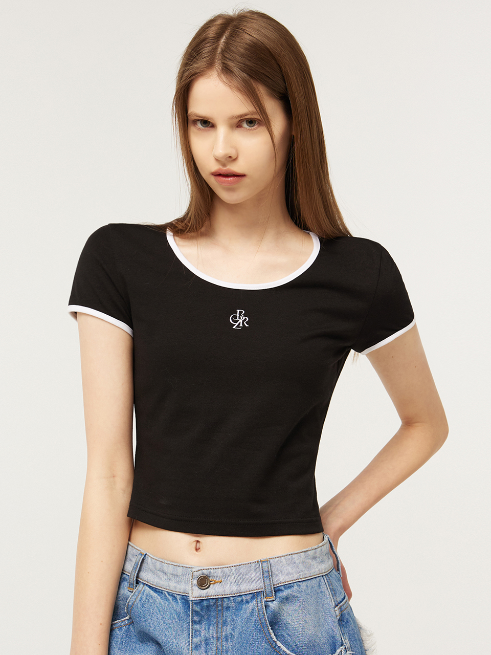 [23SS] 라인 배색 슬림 티셔츠_BLACK
